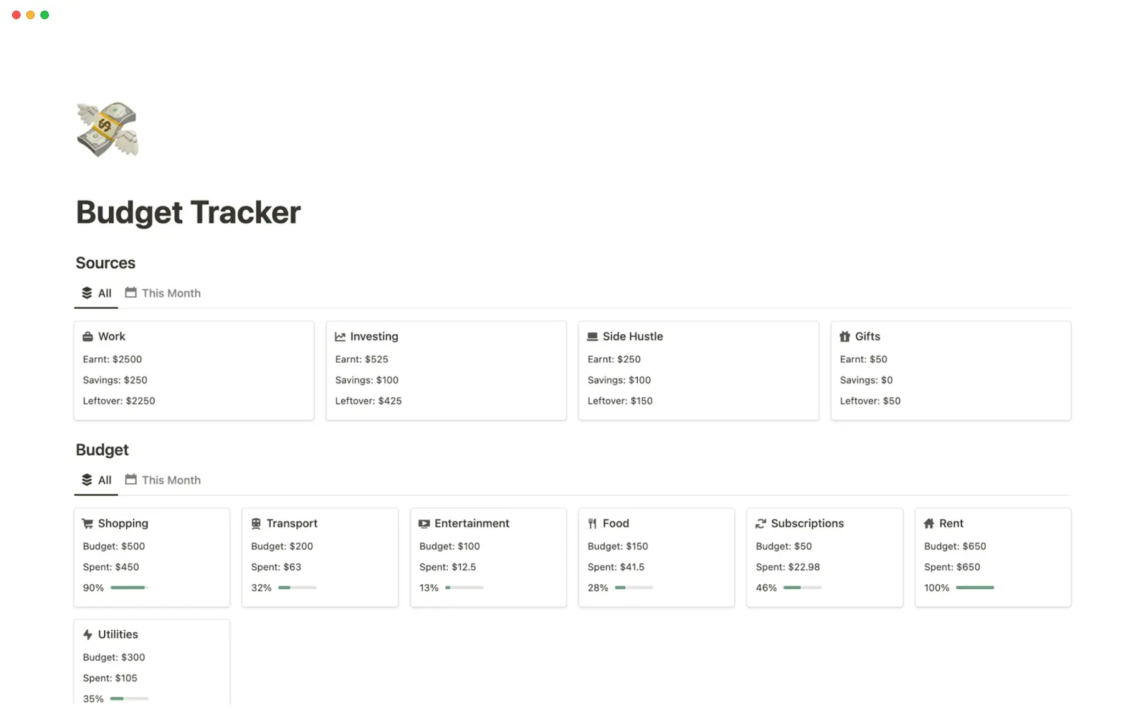 budget tracker template
